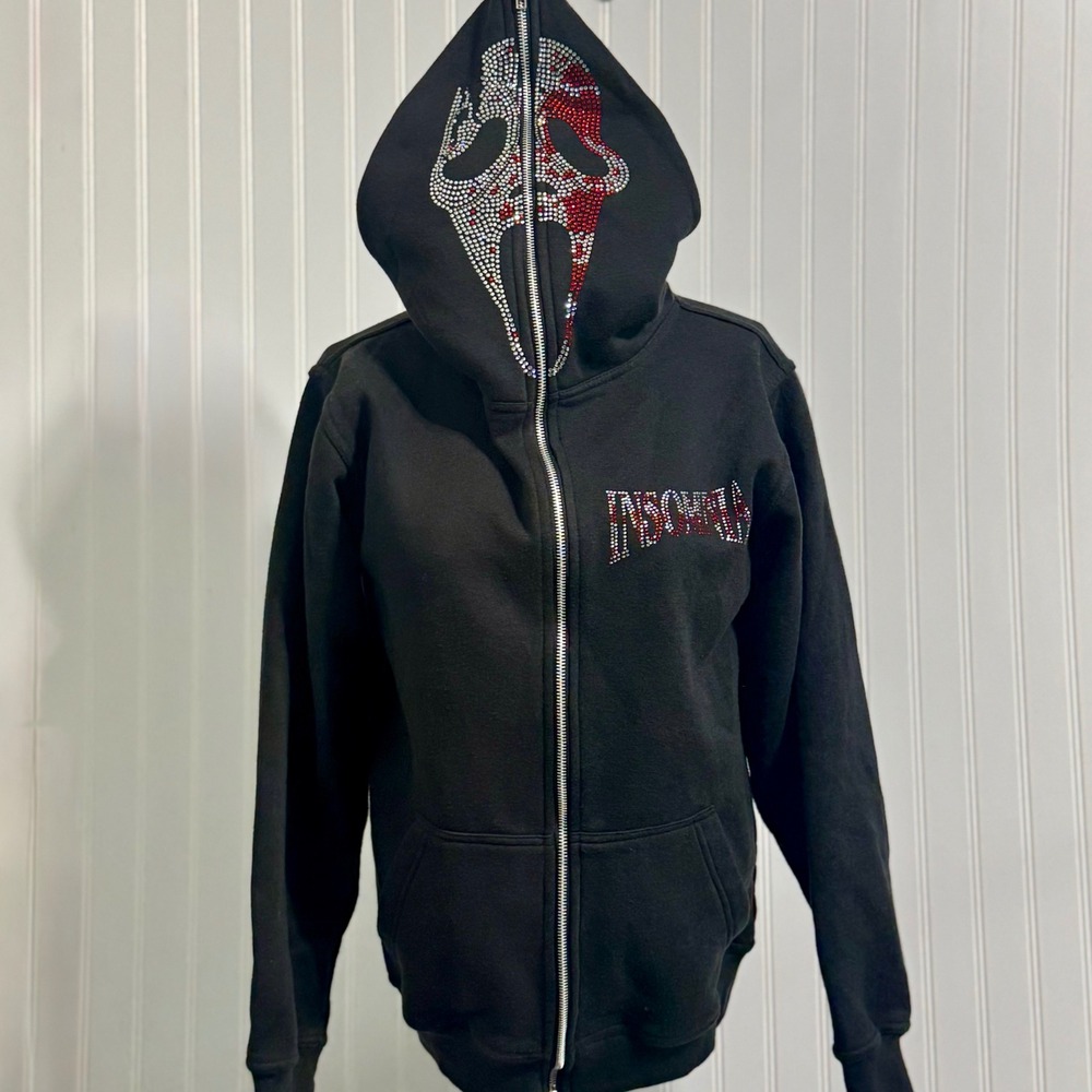 Insomnia Visuals Mens Hoodie Cotton S Digital Grunge‎ Ghostface Rhinestone Bla